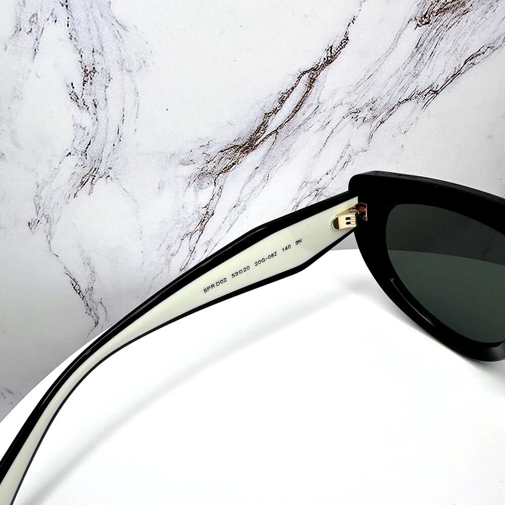 New PRADA Sunglasses Black White Talc Gold Symbole Oval Cat Eye Womens - Picture 9 of 16